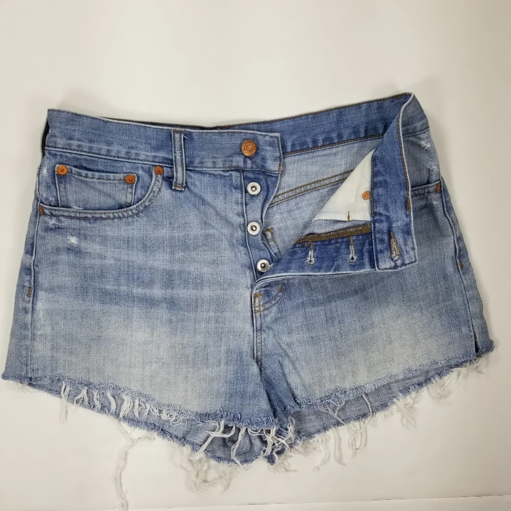 Madewell Sz 29 Relaxed Denim Shorts Button Fly Fray - Picture 5 of 10